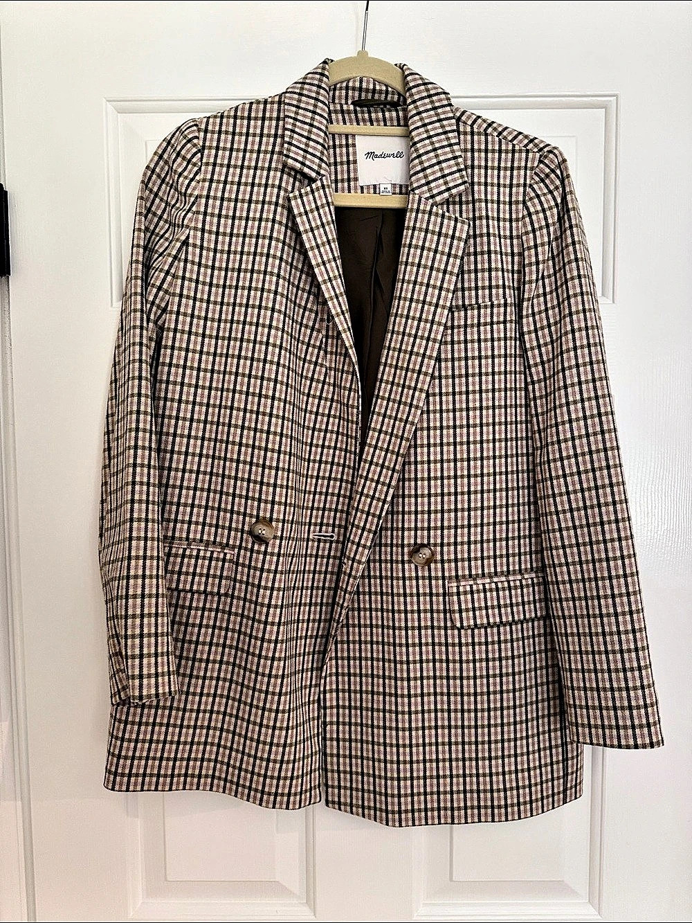 Madewell Caldwell Double-Breasted Blazer in Prejean Plaid Pink & Black